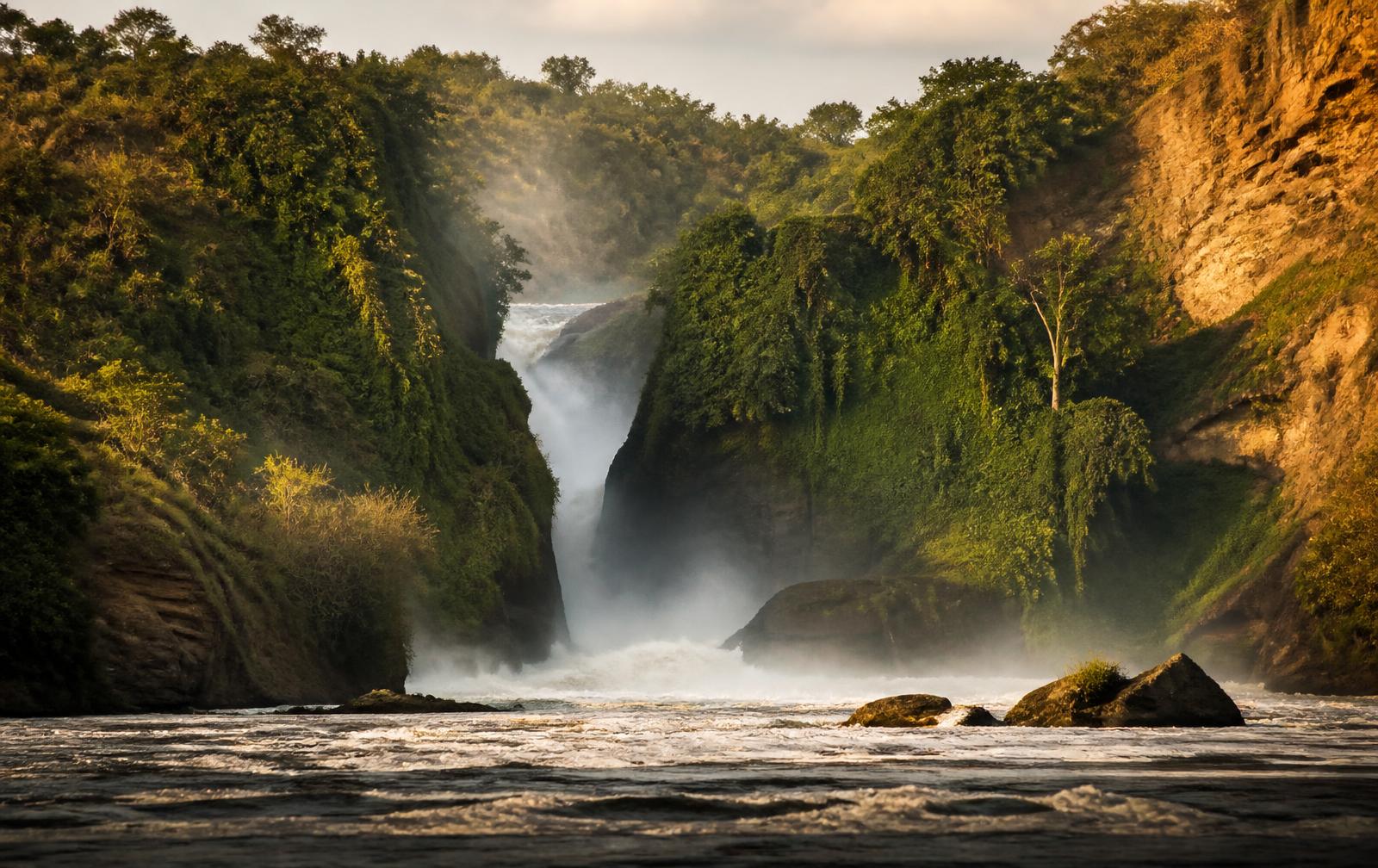 The River Nile thundering through the narrow gorge of Murchison Falls in Uganda