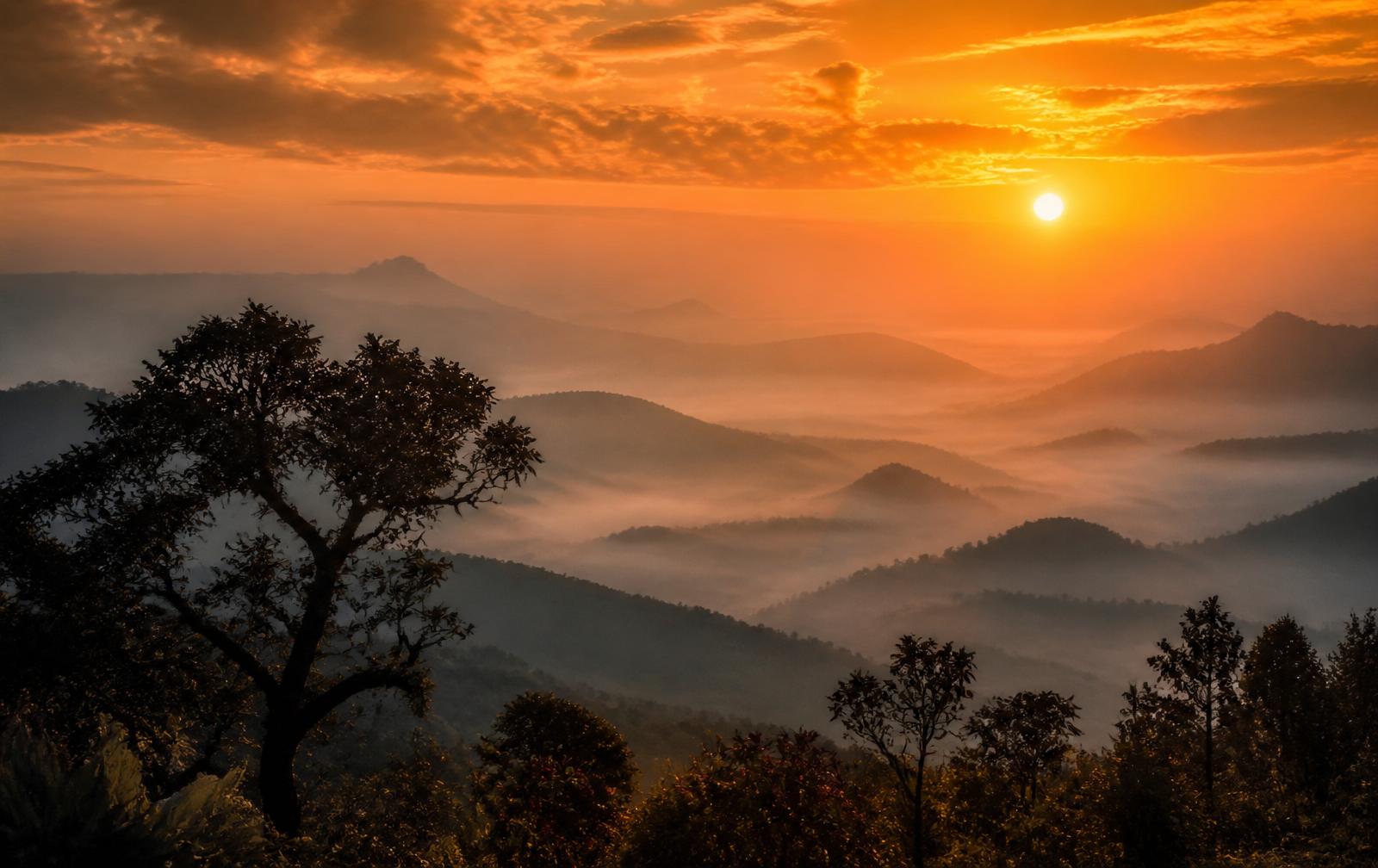Sunrise over misty valleys from the Mount Elgon highlands