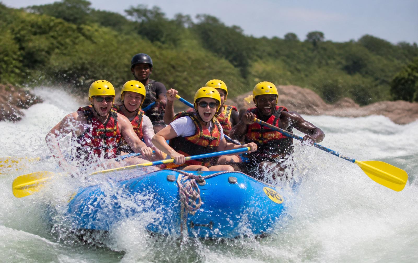 White-water rafting through the rapids of the River Nile