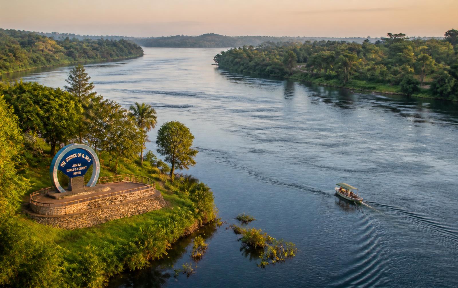 The Source of the River Nile at Jinja, Uganda, in golden morning light